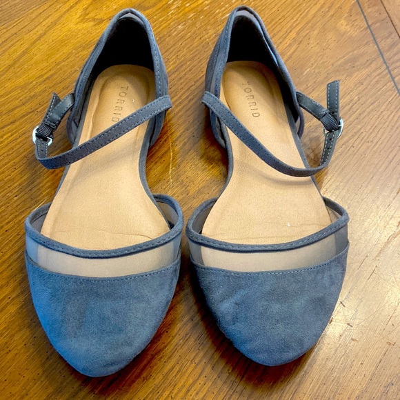 torrid Shoes - Torrid ankle strap mesh and fabric gray flats size 10 wide width